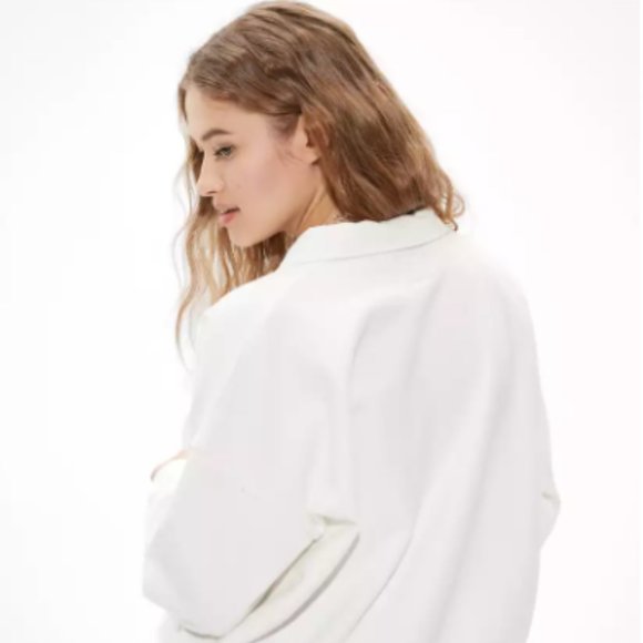 American Eagle Fleece Polo Sweatshirt White Small - Picture 3 of 6